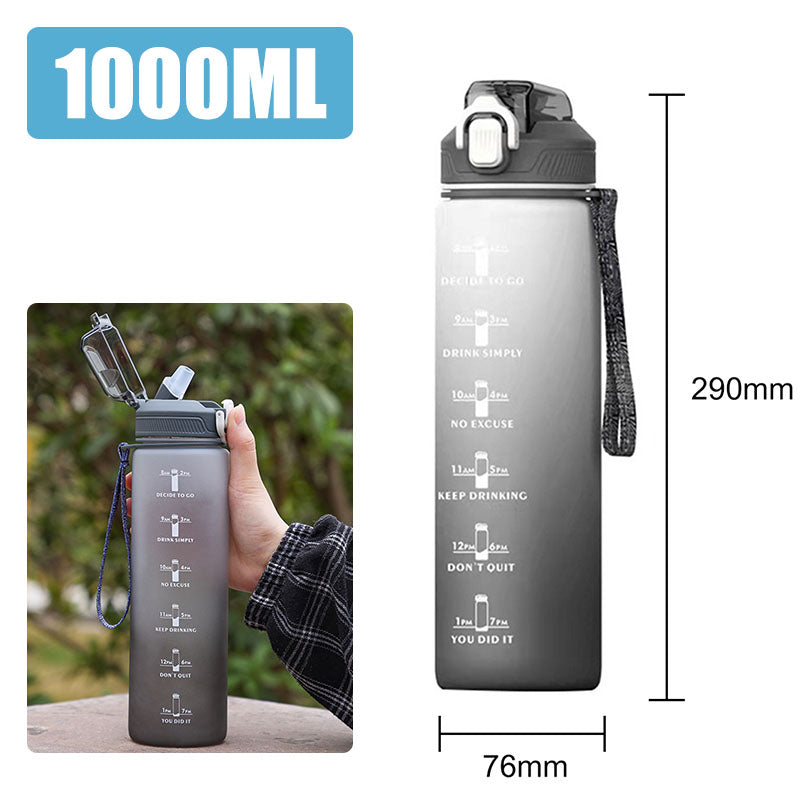 1L Motivational Water Bottle – BPA-Free with Time Marker & Leakproof Lid