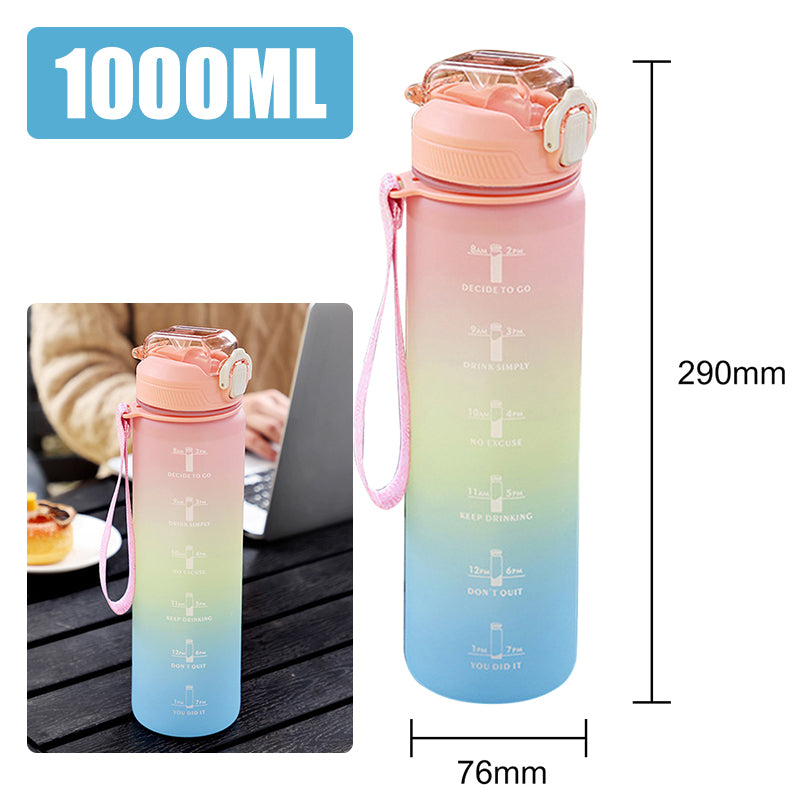 1L Motivational Water Bottle – BPA-Free with Time Marker & Leakproof Lid
