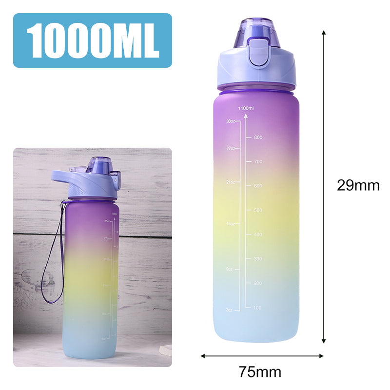1L Motivational Water Bottle – BPA-Free with Time Marker & Leakproof Lid