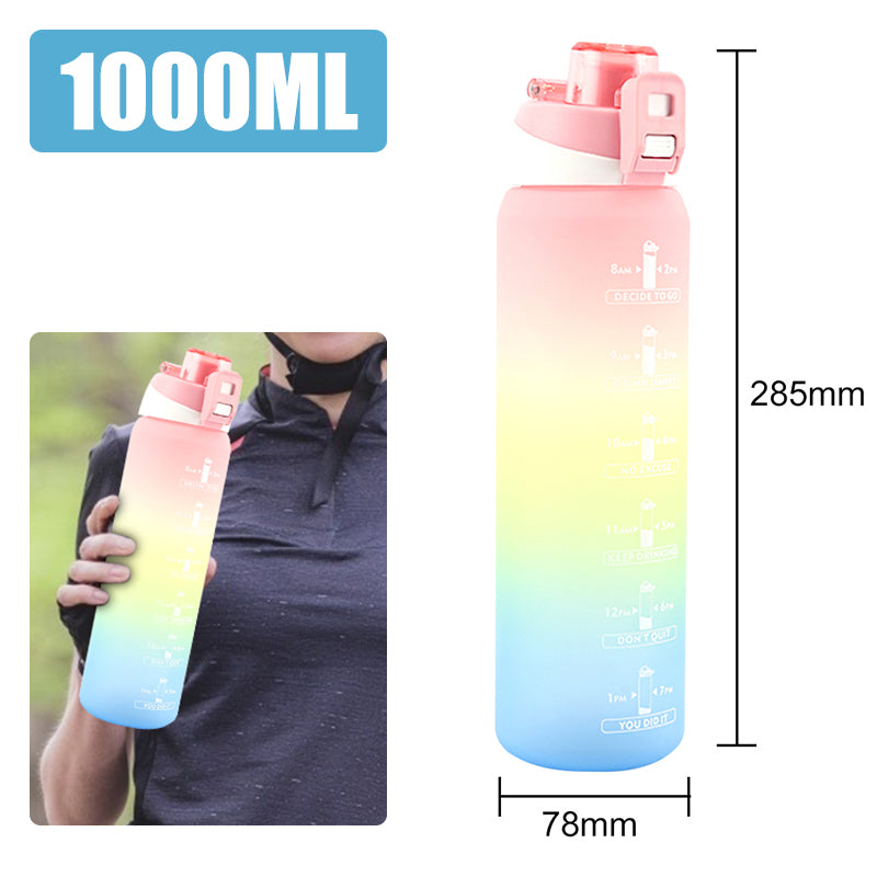 1L Motivational Water Bottle – BPA-Free with Time Marker & Leakproof Lid