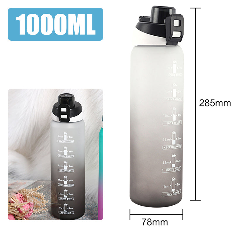 1L Motivational Water Bottle – BPA-Free with Time Marker & Leakproof Lid