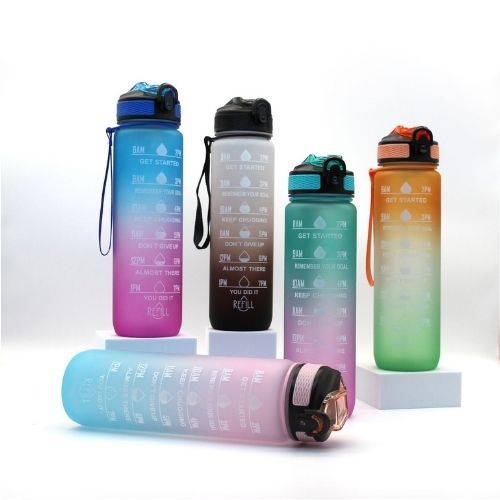 1L Motivational Water Bottle – BPA-Free with Time Marker & Leakproof Lid