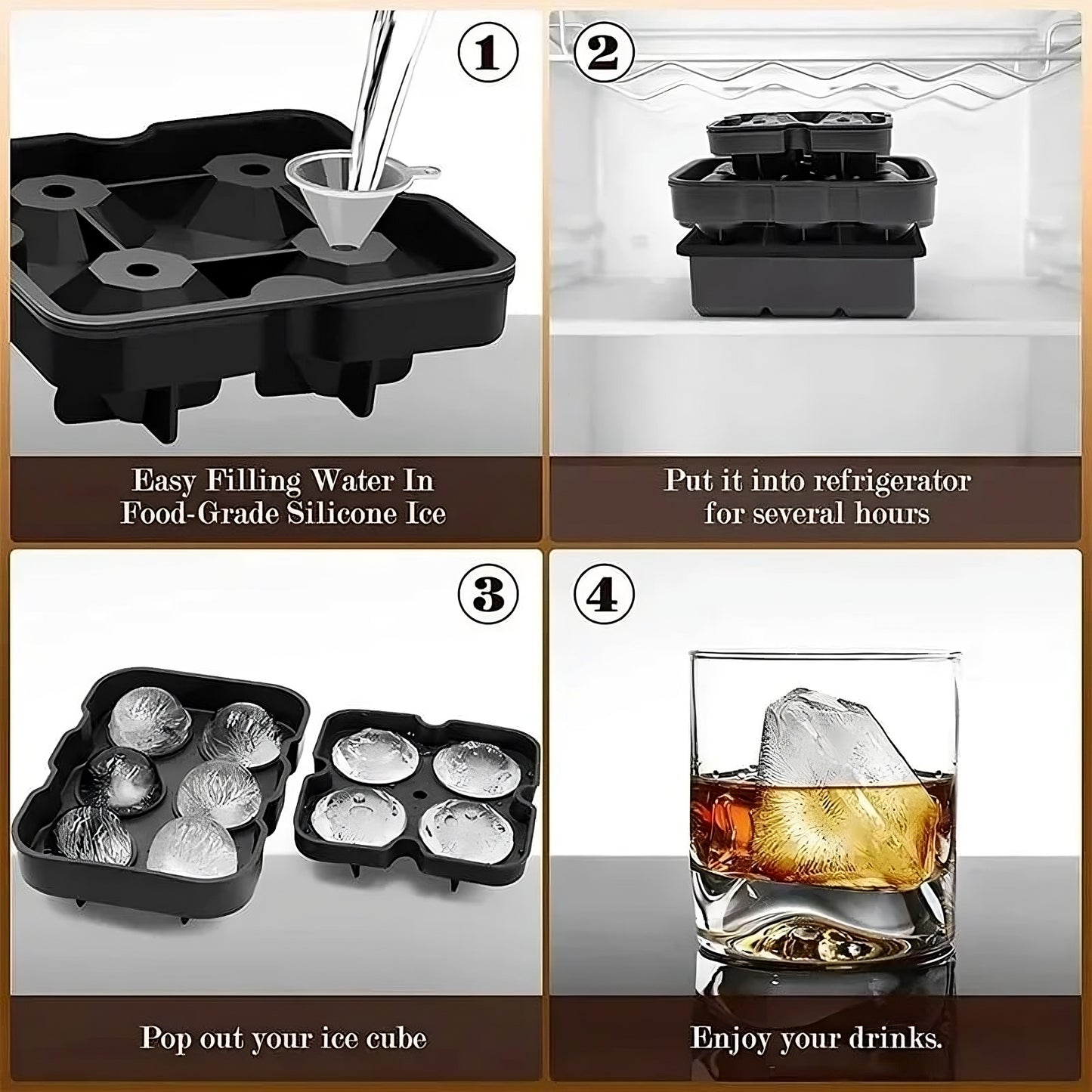 Silicone Ice Ball Mold Tray – Large Round Ice Maker for Whiskey, Cocktails, Soft Drinks & Summer Beverages – Kitchen Utensil for Perfect Chill