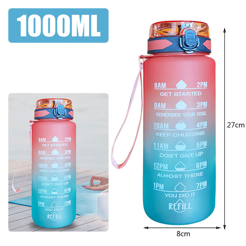 1L Motivational Water Bottle – BPA-Free with Time Marker & Leakproof Lid