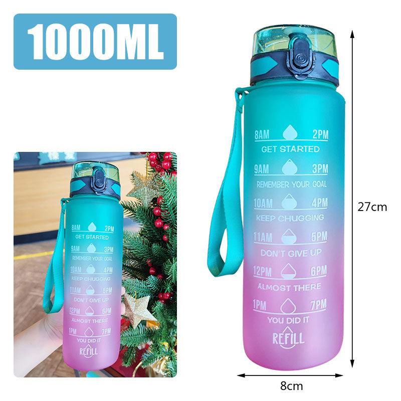1L Motivational Water Bottle – BPA-Free with Time Marker & Leakproof Lid