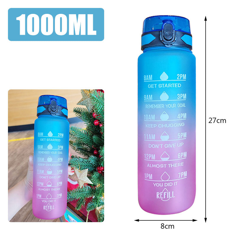 1L Motivational Water Bottle – BPA-Free with Time Marker & Leakproof Lid