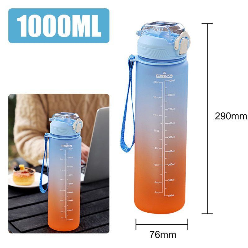 1L Motivational Water Bottle – BPA-Free with Time Marker & Leakproof Lid
