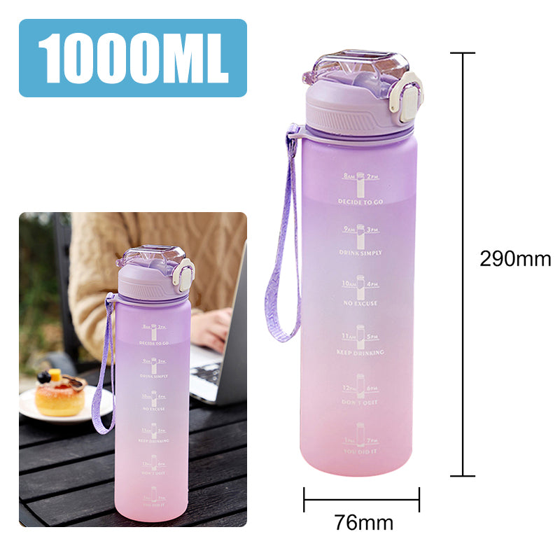 1L Motivational Water Bottle – BPA-Free with Time Marker & Leakproof Lid