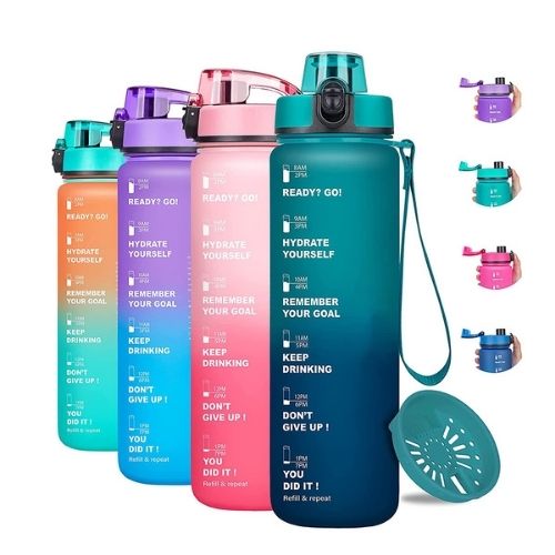 1L Motivational Water Bottle – BPA-Free with Time Marker & Leakproof Lid