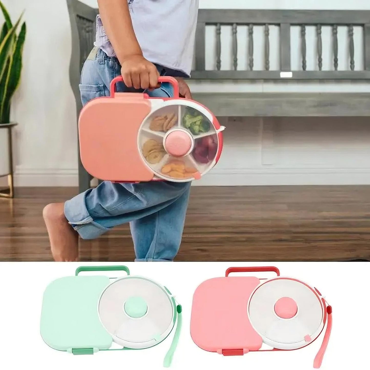 Rotating Kids Lunchbox – Leakproof Bento Box with Compartments for School Lunch, Snacks & Meals | BPA-Free, Microwave Safe