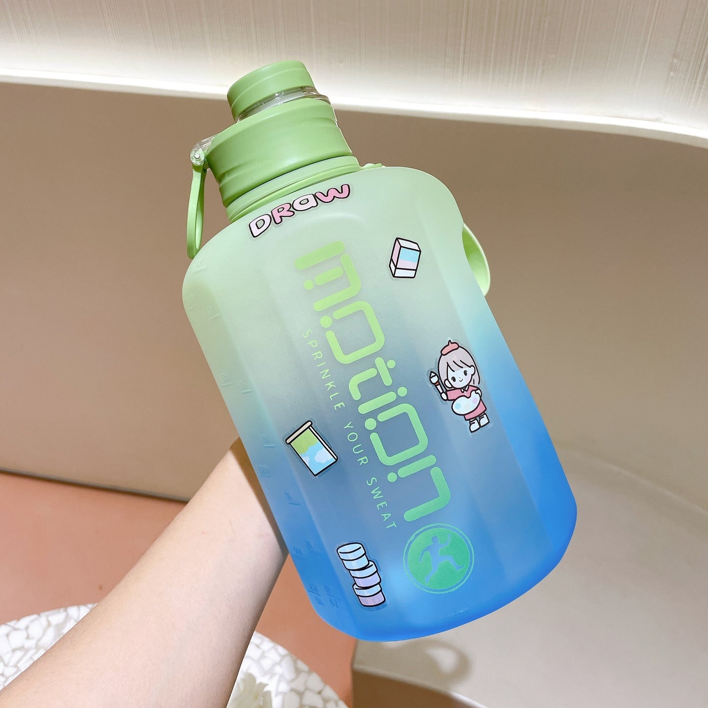 Large Capacity Plastic Cup With Straw Gradient Color Frosted Kettle
