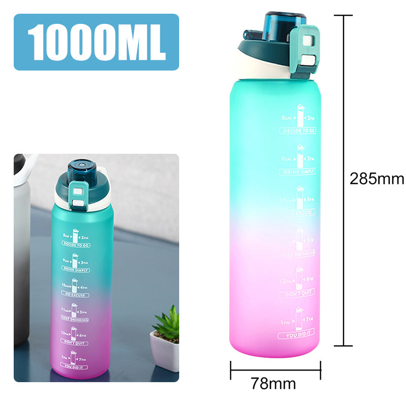 1L Motivational Water Bottle – BPA-Free with Time Marker & Leakproof Lid