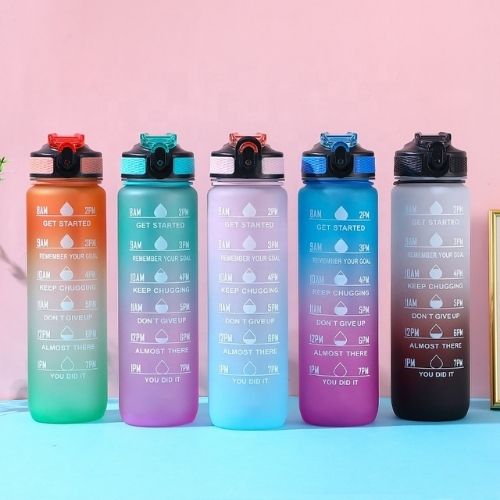 1L Motivational Water Bottle – BPA-Free with Time Marker & Leakproof Lid