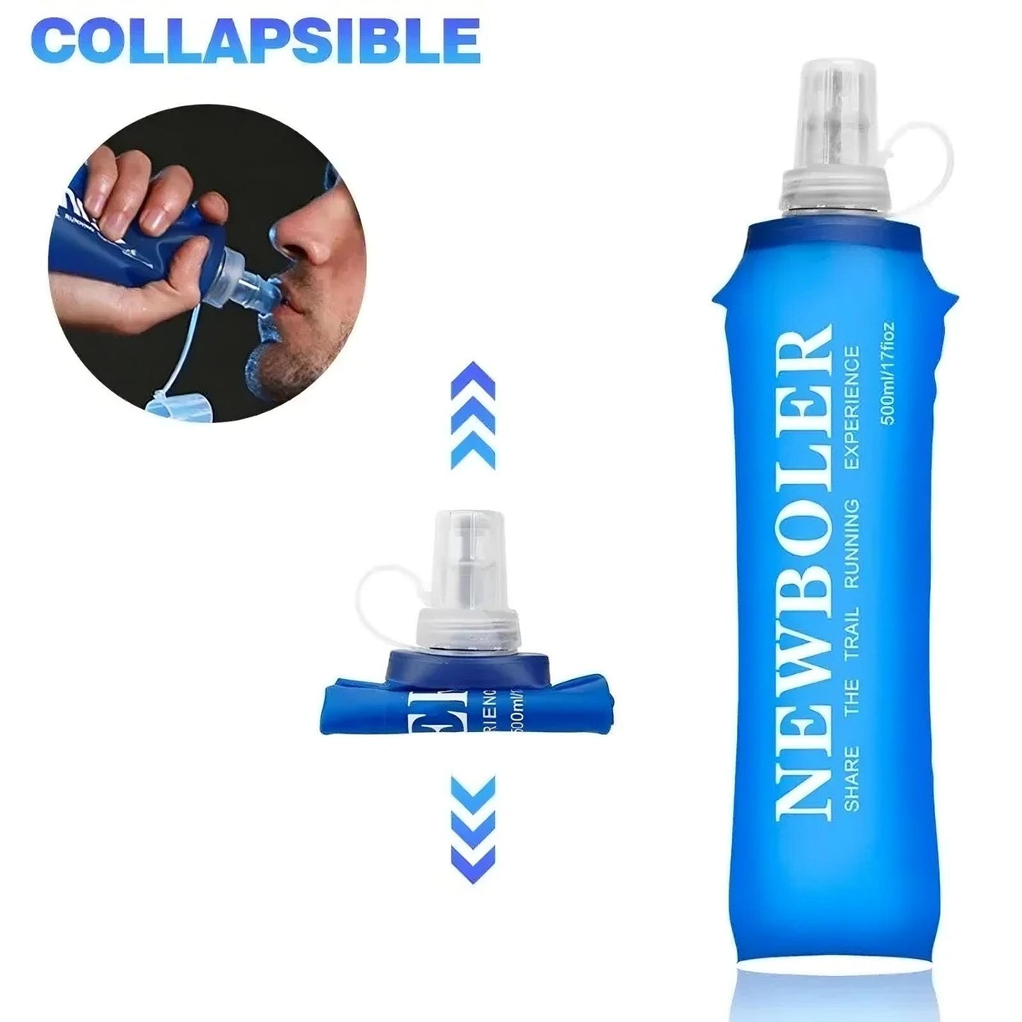 Collapsible Soft Flask Water Bottle – 250ml/500ml TPU-Free Hydration for Running, Vests, Waist Packs & Outdoor Sports