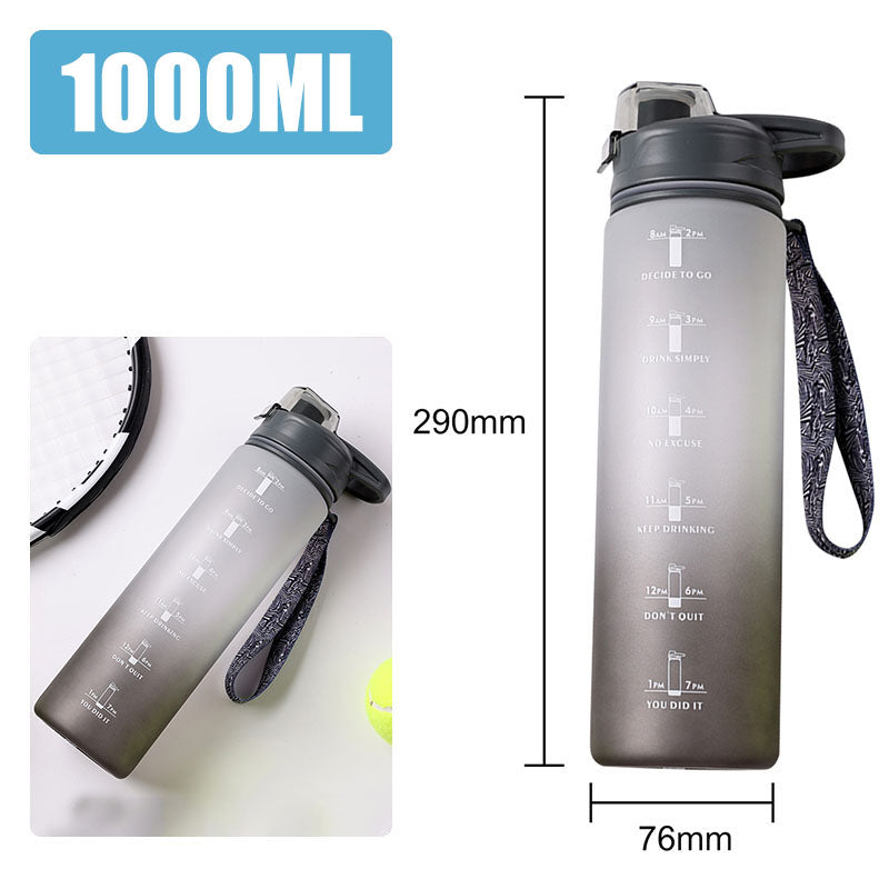 1L Motivational Water Bottle – BPA-Free with Time Marker & Leakproof Lid