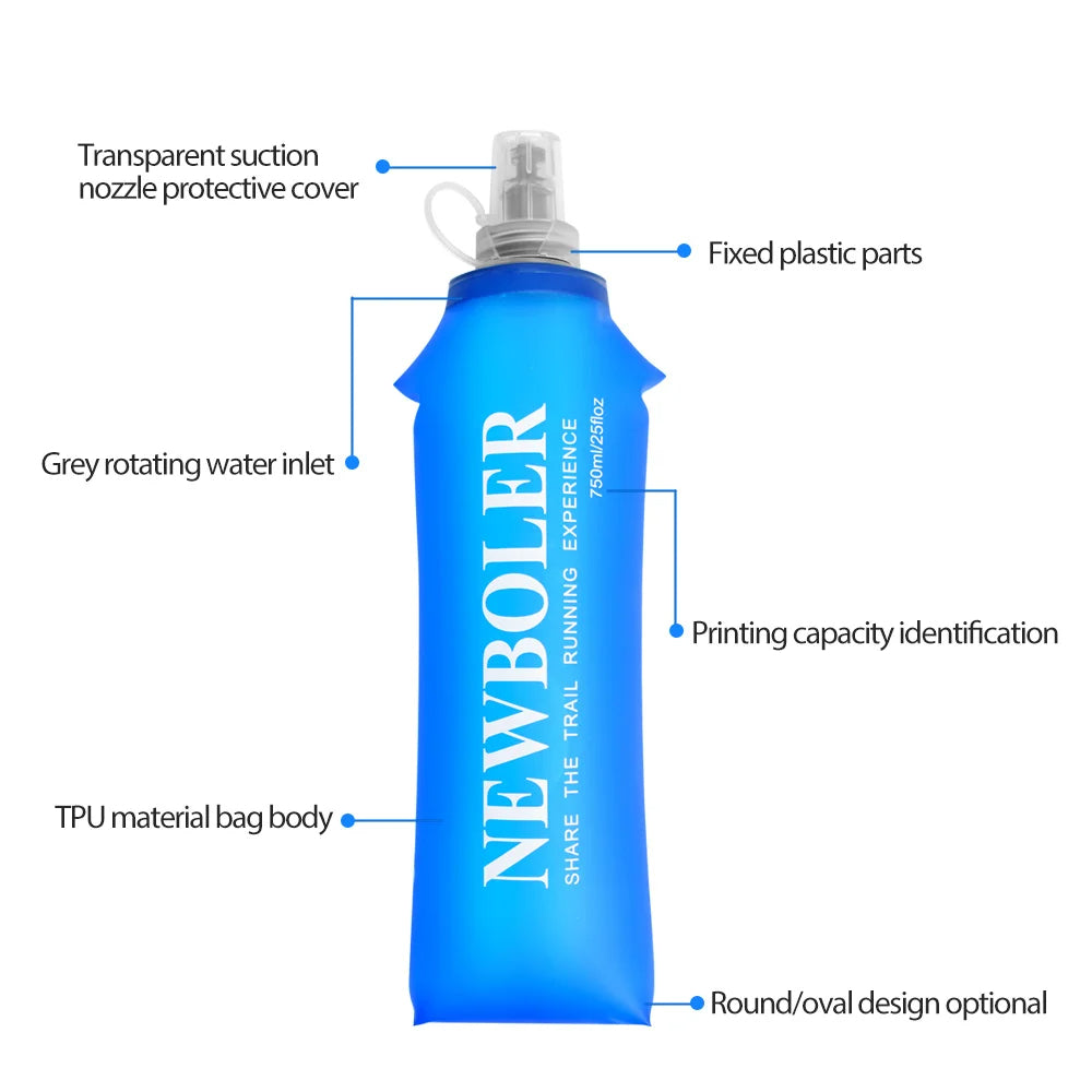Collapsible Soft Flask Water Bottle – 250ml/500ml TPU-Free Hydration for Running, Vests, Waist Packs & Outdoor Sports