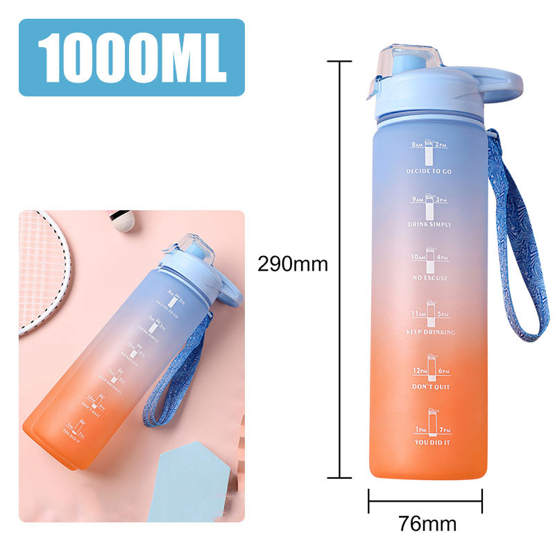 1L Motivational Water Bottle – BPA-Free with Time Marker & Leakproof Lid