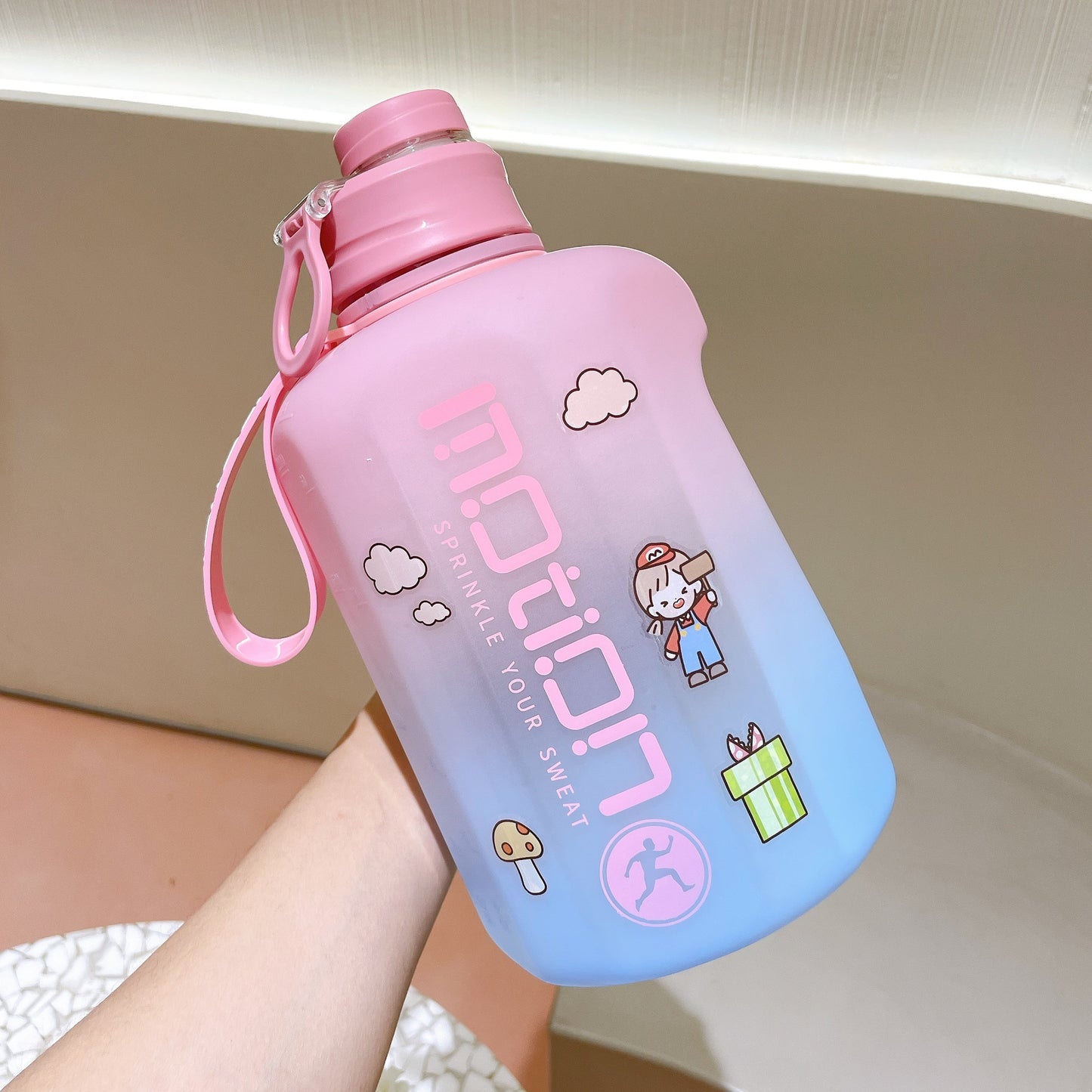 Large Capacity Plastic Cup With Straw Gradient Color Frosted Kettle